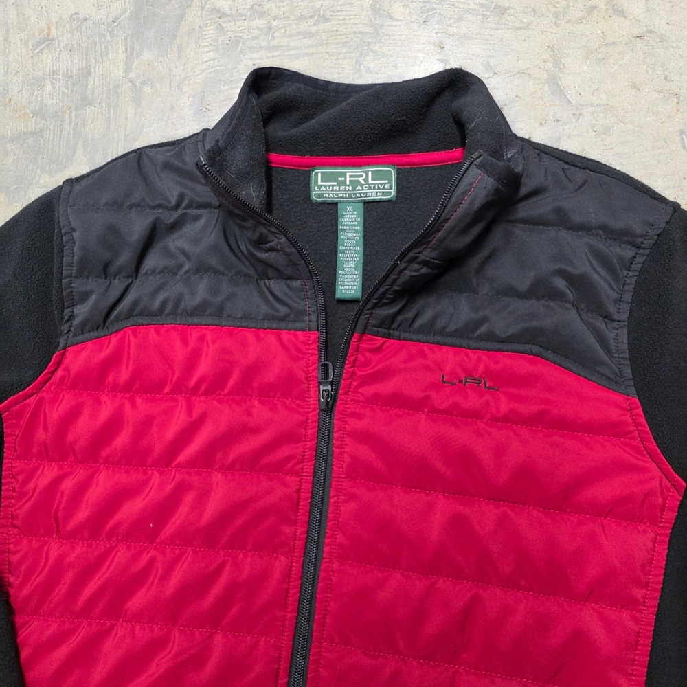 VTG‎ LRL Lauren Active Ralph Lauren Womens Fleece Puffer Jacket Red Black XL